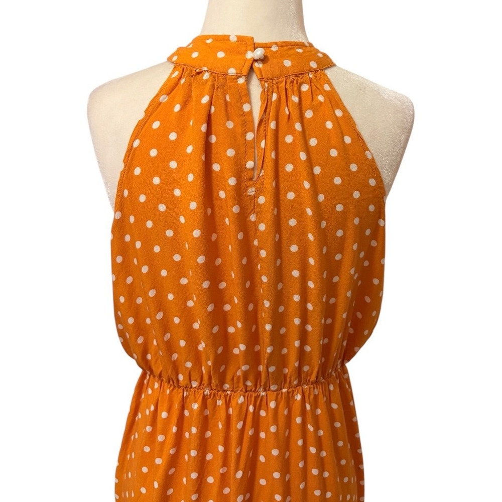 Retro Style Polka Dot Halter Tiered Maxi Dress Orange White Size Medium Summer - Picture 7 of 10